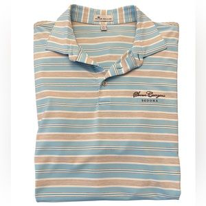 Peter Millar Pinstriped Blue & Tan L Extra Soft Golf Polo